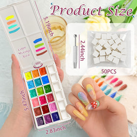 GJYUQHUA open lids used as palettes demonstrating on-the-spot color mixing