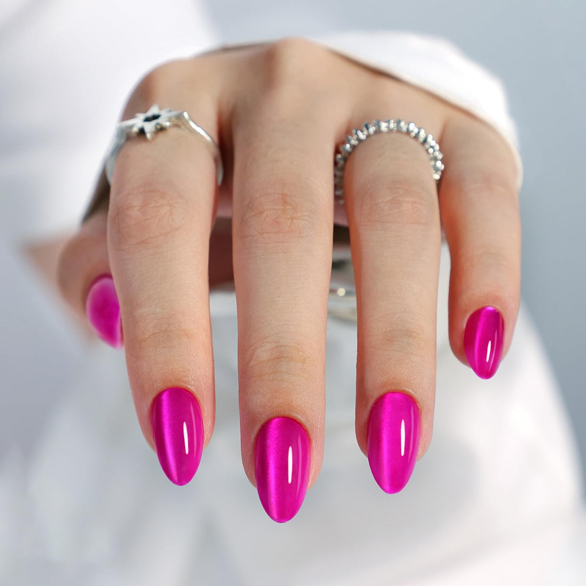 GJZEZ front packaging showing hot pink cat eye nails for instant salon looks