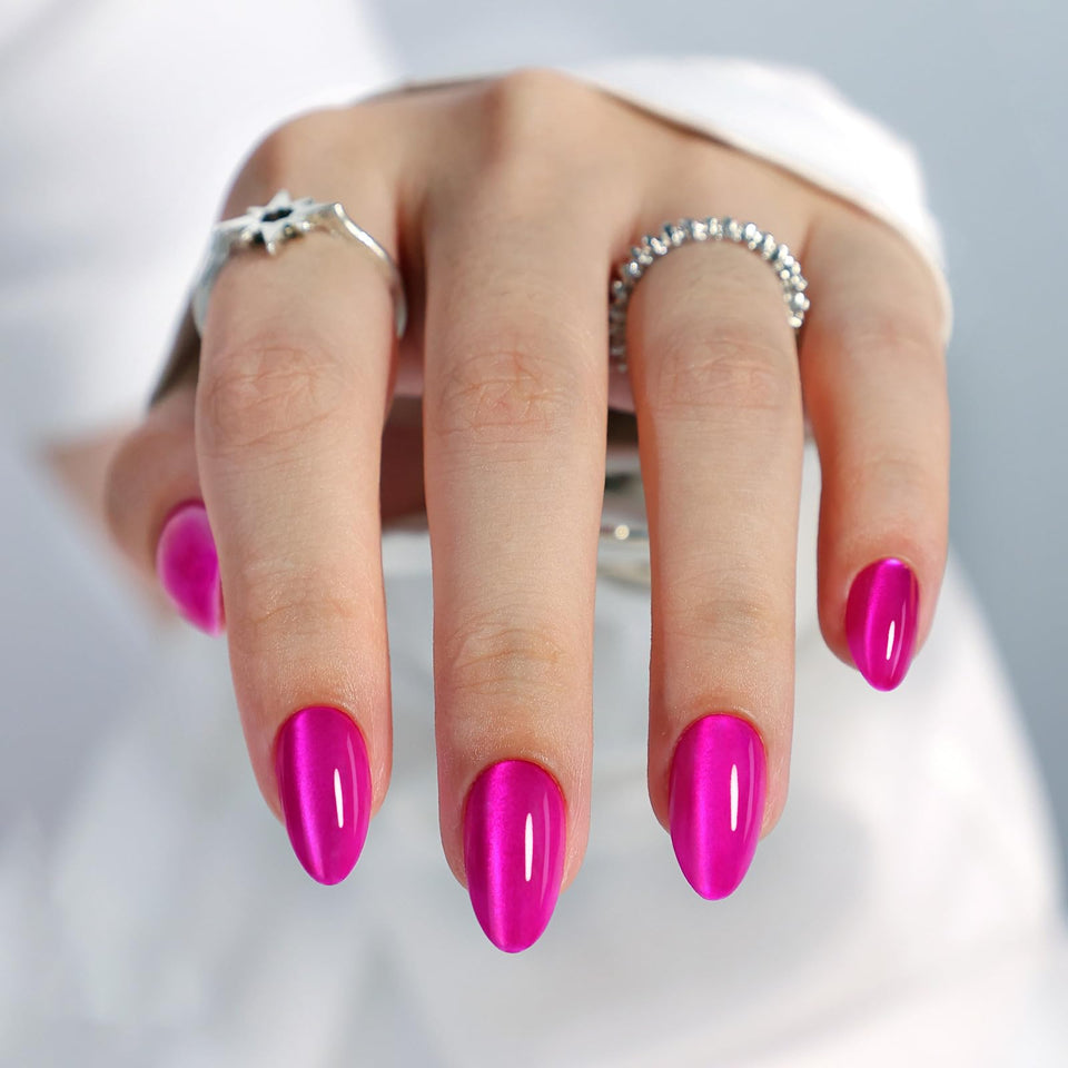 GJZEZ front packaging showing hot pink cat eye nails for instant salon looks