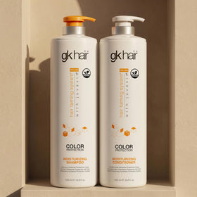 GK HAIR model with shiny post-wash hair demonstrating improved manageability
