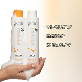 GK HAIR product being applied in hands showing smooth application and frizz control