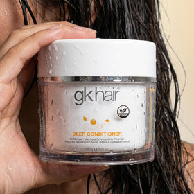 GK HAIR before and after comparing frizz control and smoothness