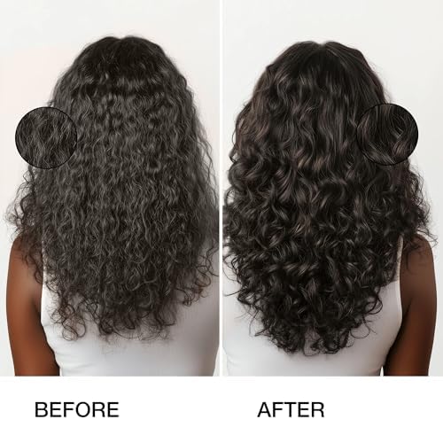 GK HAIR before and after style comparison showing improved shine and reduced frizz