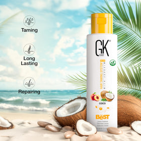 GK HAIR lifestyle bathroom setup showing convenient at-home professional treatment benefit