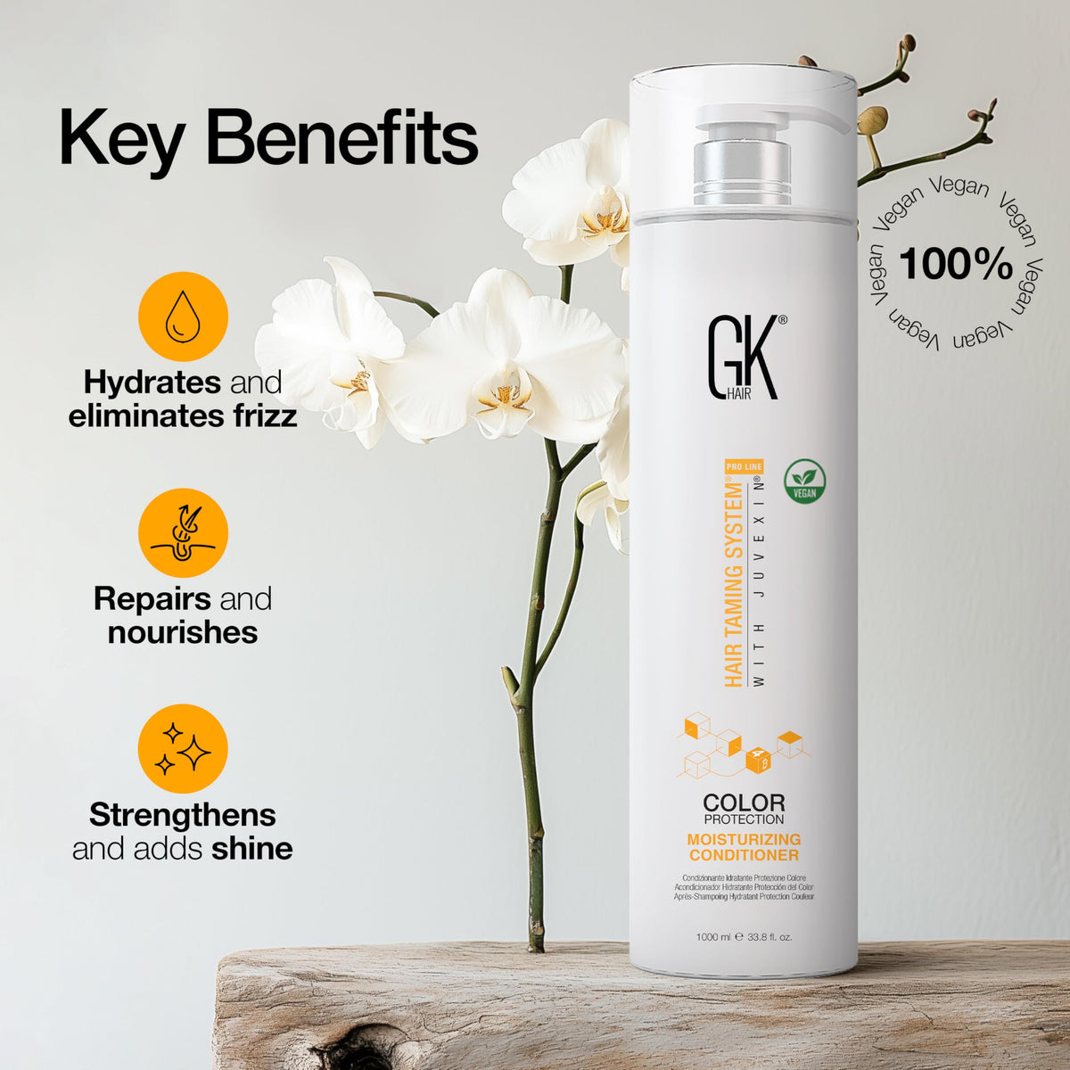 GK HAIR creamy conditioner texture close-up, indicates rich hydration and smooth application