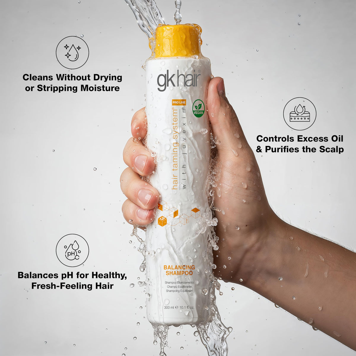 GK HAIR conditioner cream texture showing lightweight hydration and detangling benefit