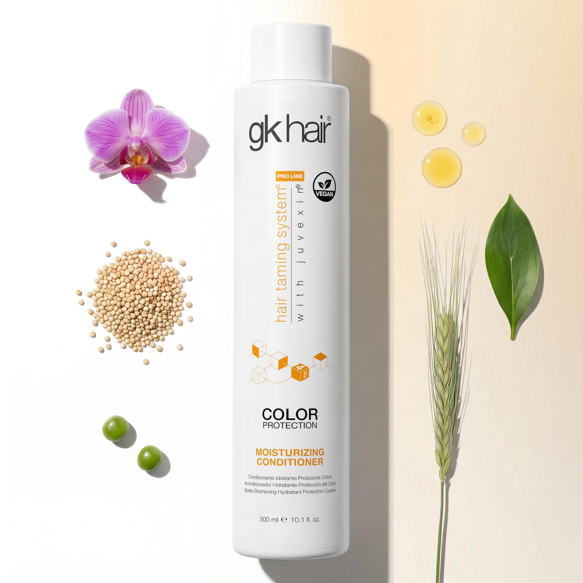 GK HAIR conditioner in hand showing real size and easy application