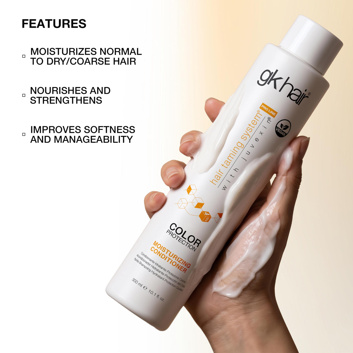 GK HAIR creamy conditioner texture close-up illustrating rich hydration