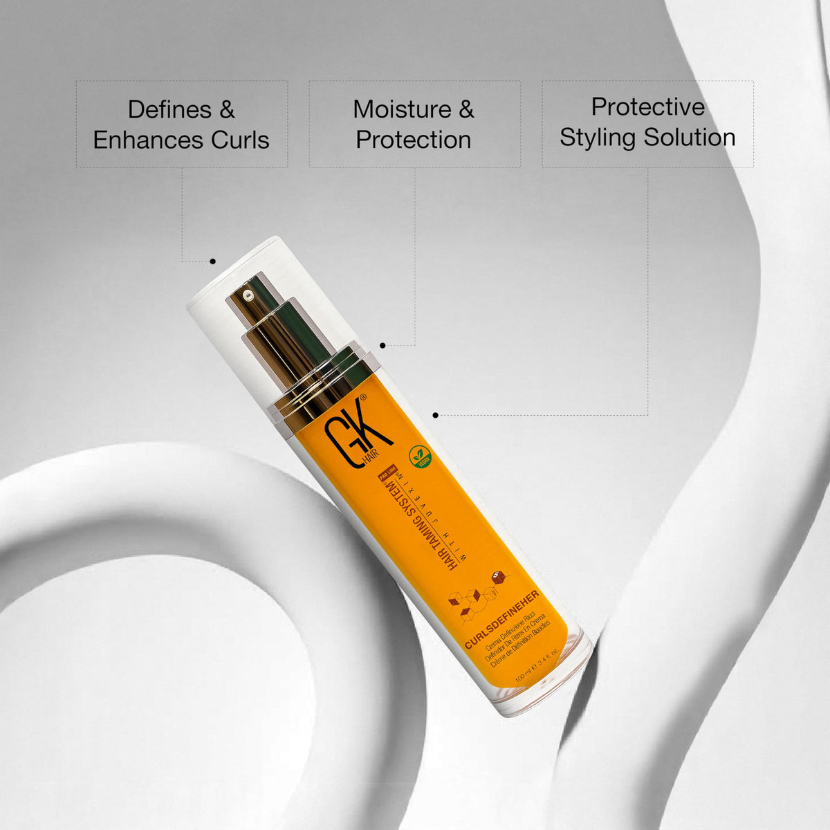 GK HAIR cream texture on fingertips highlighting moisture and spreadability