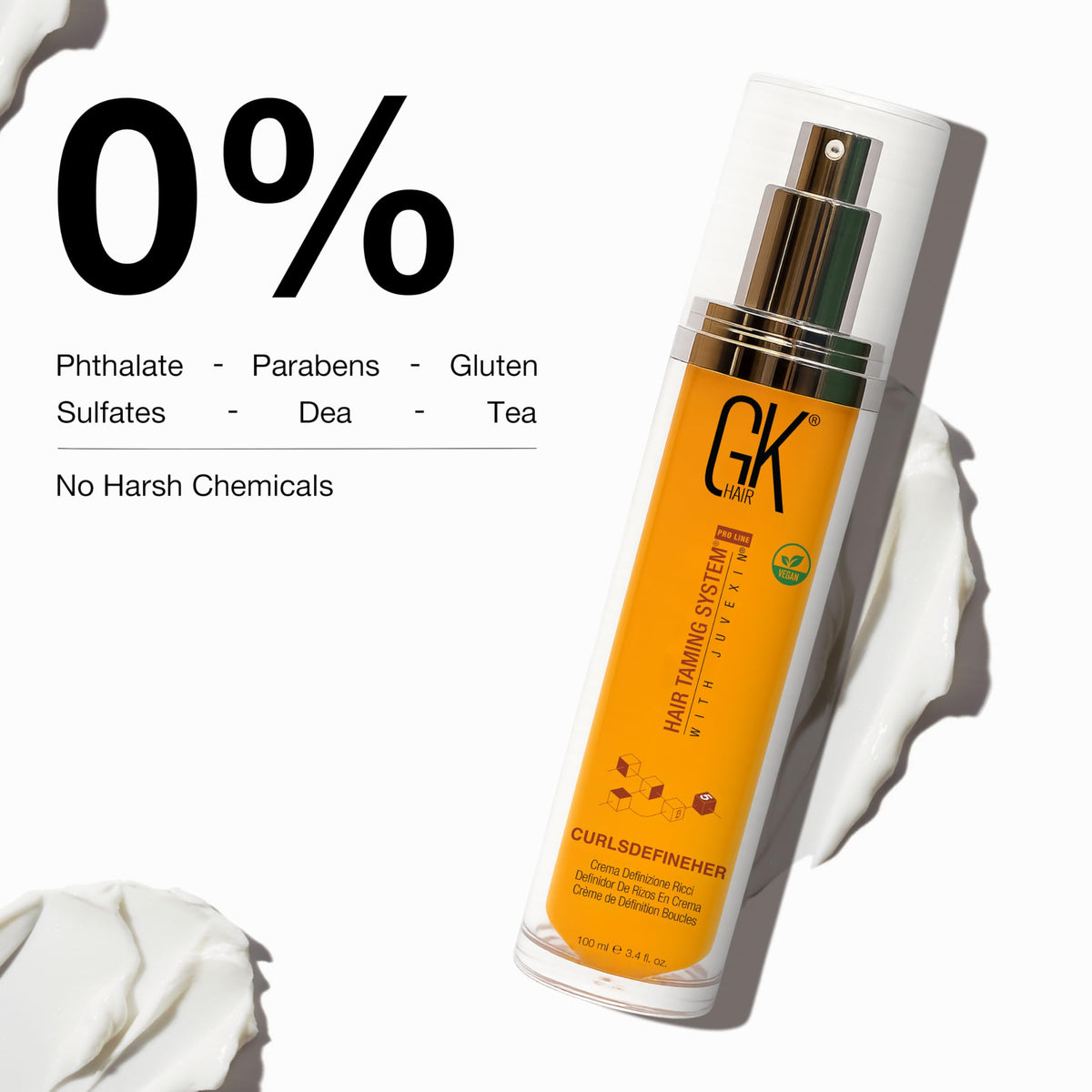 GK HAIR bottle next to a ruler showing 100ml size for travel convenience