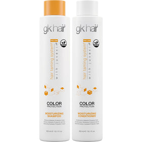 GK HAIR front packaging showing shampoo and conditioner, highlights professional salon benefits