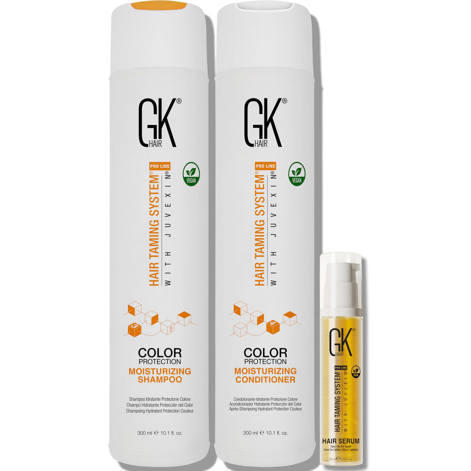 GK HAIR front packaging showing shampoo conditioner and oil for color protection