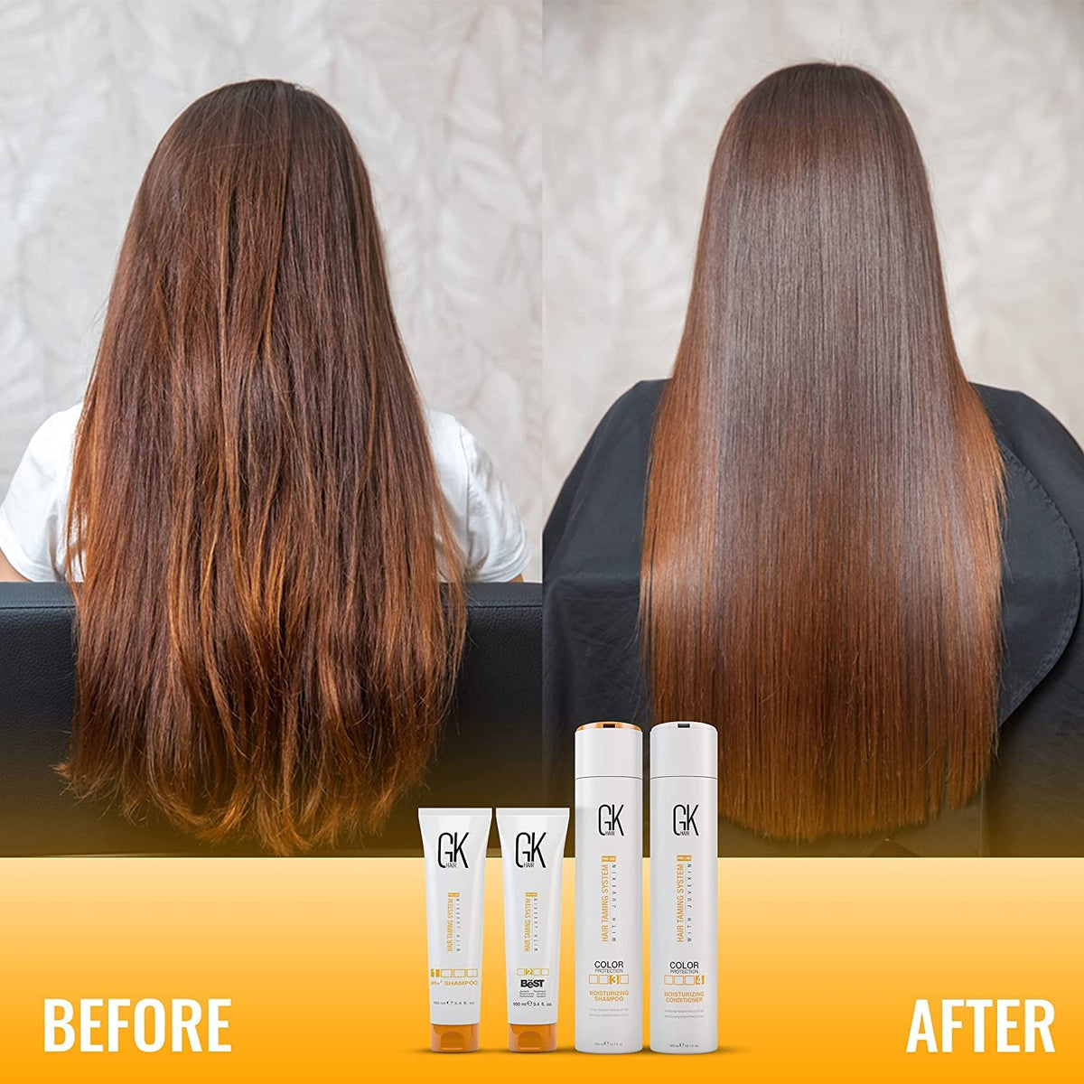 GK HAIR applying smoothing treatment to hair demonstrating ease of use