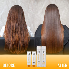 GK HAIR applying smoothing treatment to hair demonstrating ease of use