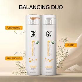 GK HAIR product label with keratin and vitamins emphasizing strengthening benefits