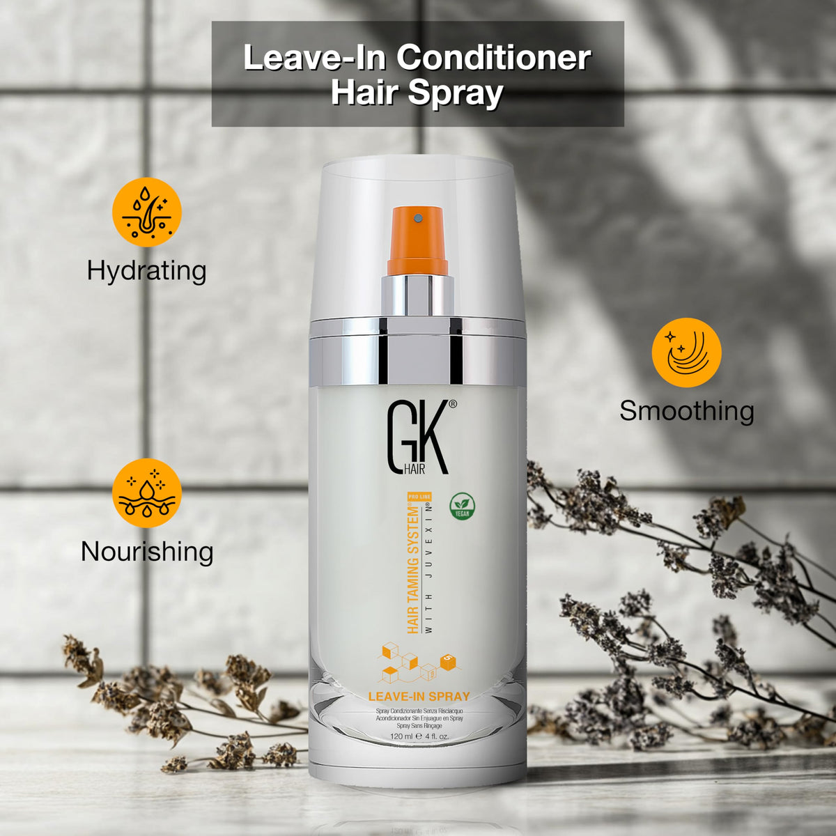 GK HAIR before and after hair comparison showing reduced frizz benefit