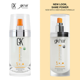 GK HAIR close label detail highlighting ingredients and usage benefits