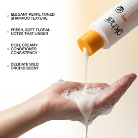 GK HAIR shampoo on bathroom shelf conveying salon-quality routine