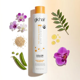 GK HAIR creamy shampoo lather texture showing gentle foam benefit