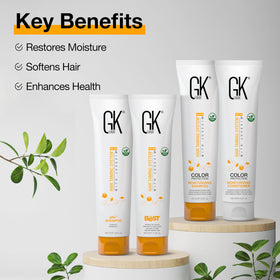 GK HAIR lifestyle model with smooth shiny hair demonstrating the benefit