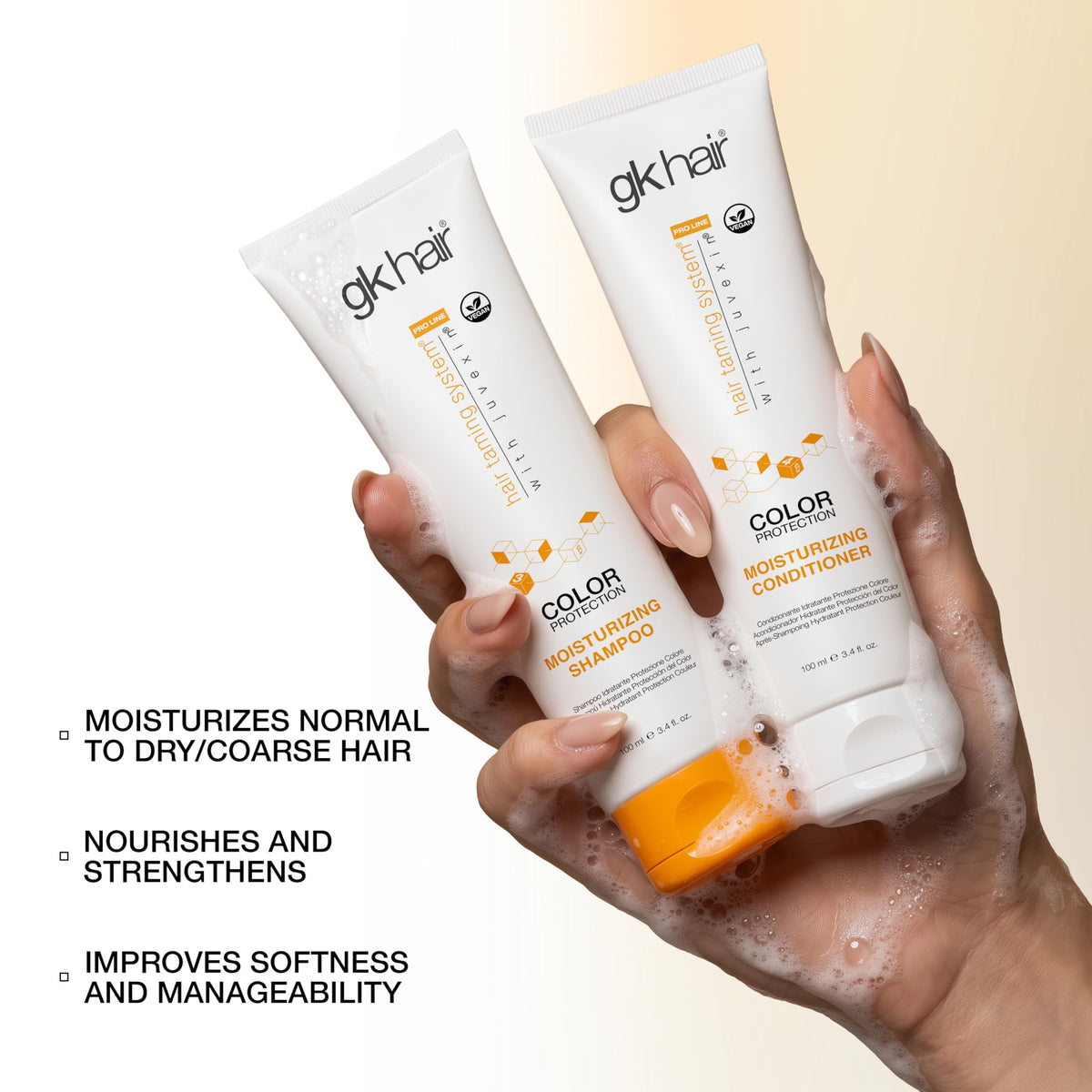 GK HAIR travel bag scene showing duo packed for on-the-go touchups