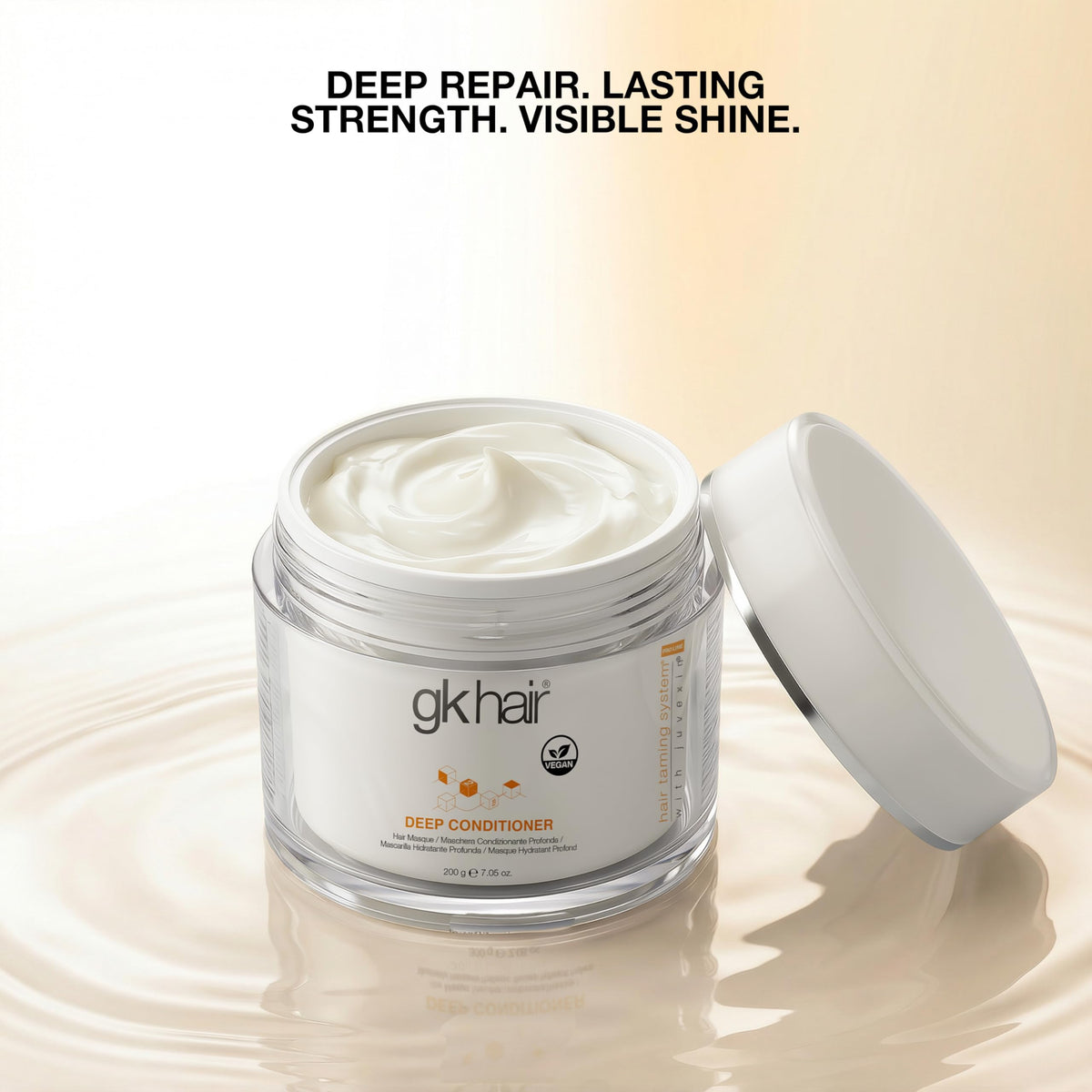GK HAIR styled hair in salon setting showing glossy, manageable finish