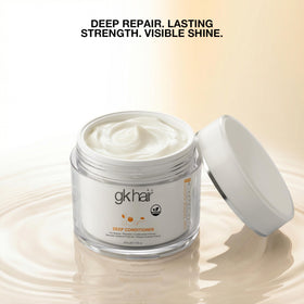 GK HAIR styled hair in salon setting showing glossy, manageable finish