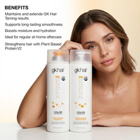 GK HAIR set placed on bathroom shelf conveying everyday salon-quality care