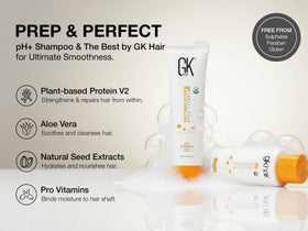 GK HAIR product size next to hand for scale and convenient travel-friendly benefit