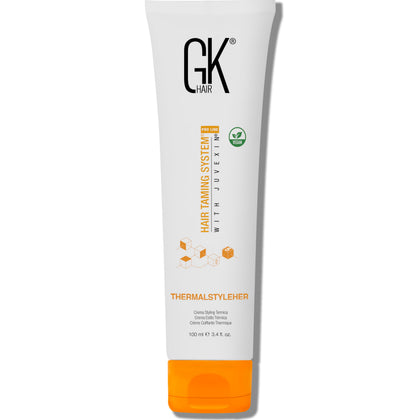 GK HAIR front packaging of Thermastylher Cream shows compact tube and branding for easy travel