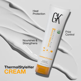 GK HAIR stylist applying cream to mid-lengths demonstrating frizz control and manageability