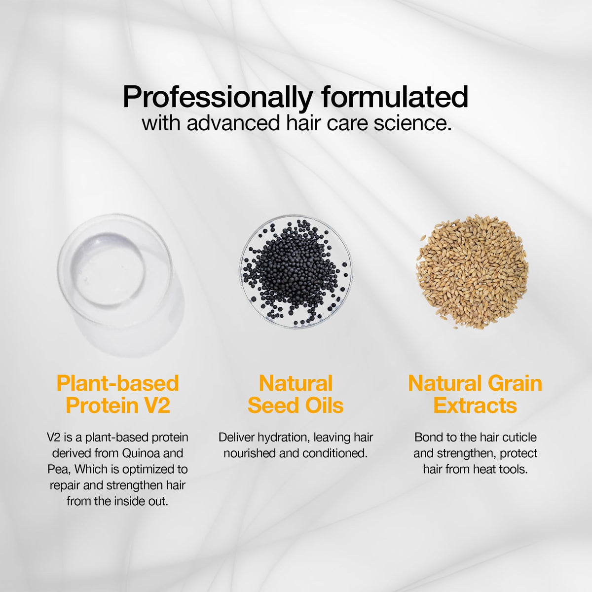 GK HAIR quinoa and pea graphic highlighting plant protein strengthening benefit