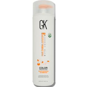 GK HAIR front packaging of 1L keratin shampoo shows salon-size value