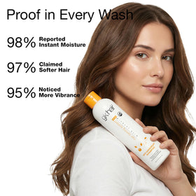 GK HAIR bottle staged on shower shelf conveying everyday grooming convenience
