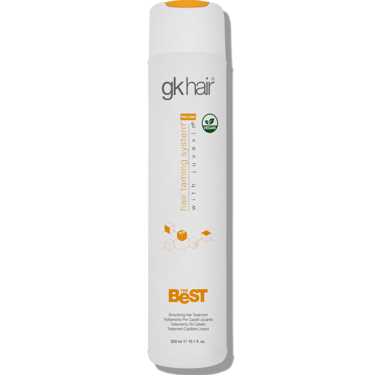 GK HAIR front bottle view showing professional packaging and benefit of salon-quality smoothing
