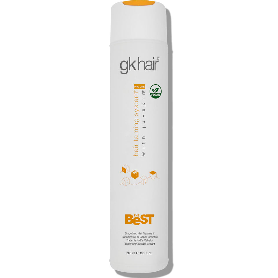 GK HAIR front bottle view showing professional packaging and benefit of salon-quality smoothing