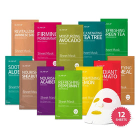 GLAM UP front packaging showcasing 12 mask pack and gift-ready design
