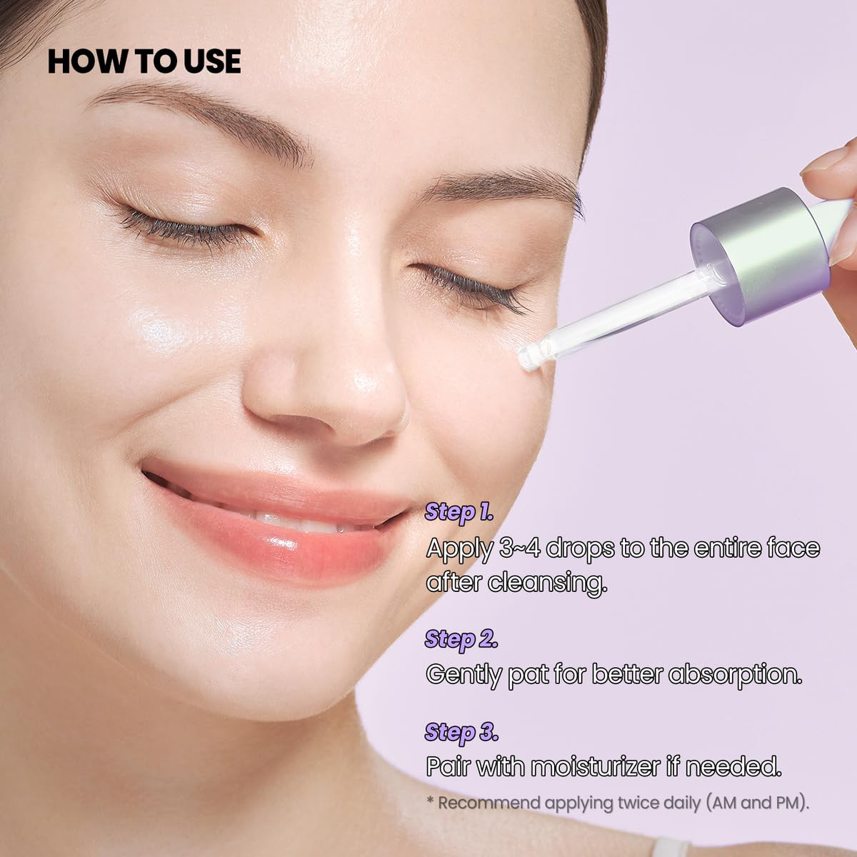 GLAM UP dispensing a drop onto fingertip for easy, mess-free application benefit