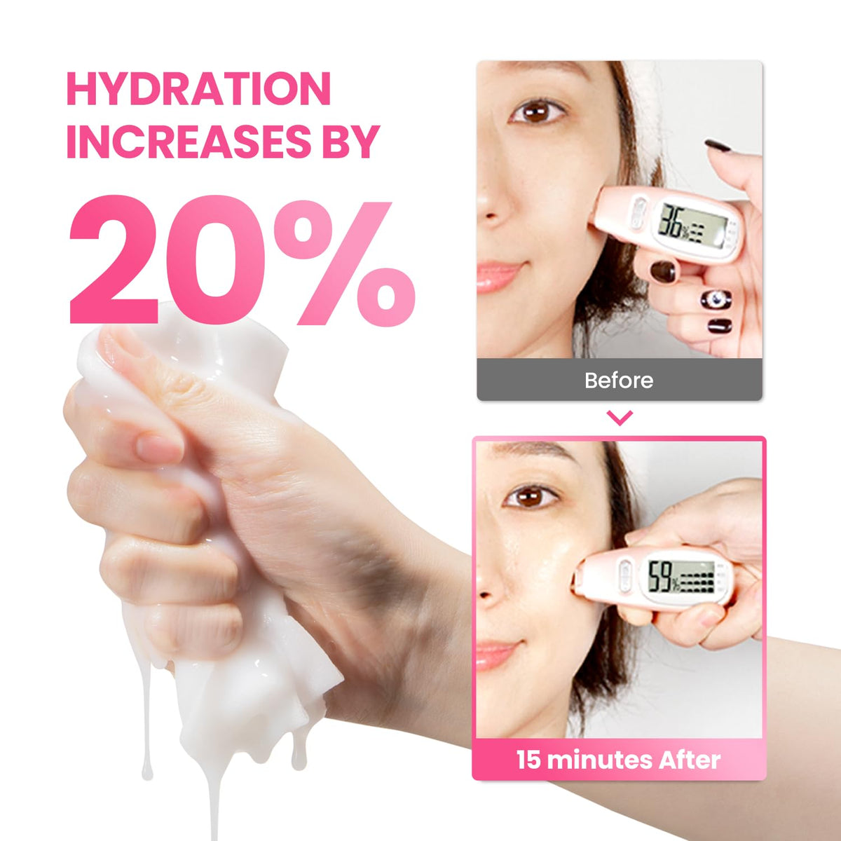 GLAM UP size comparison with hand to show single sachet dimensions and portability