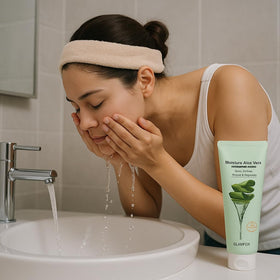Glamfox close-up foam texture with aloe highlighting soothing hydration benefit