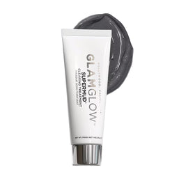 Glamglow SUPERMUD jar front view showing label and compact travel size for convenience