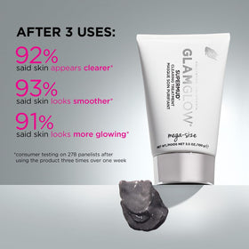 Glamglow SUPERMUD charcoal mud close-up texture showing smooth spreadable formula benefit