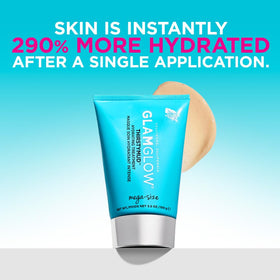Glamglow jar held in hand to show 3.5 oz scale and portable treatment convenience