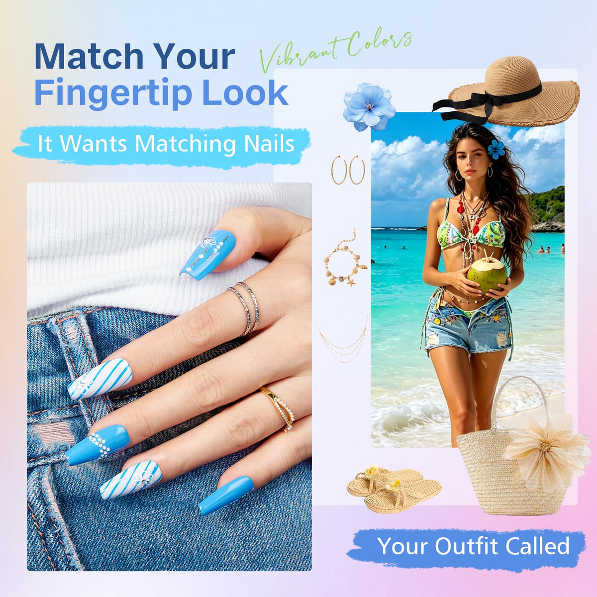 Glamonade lifestyle festival look with neon nails for a bold outfit benefit: eye-catching color