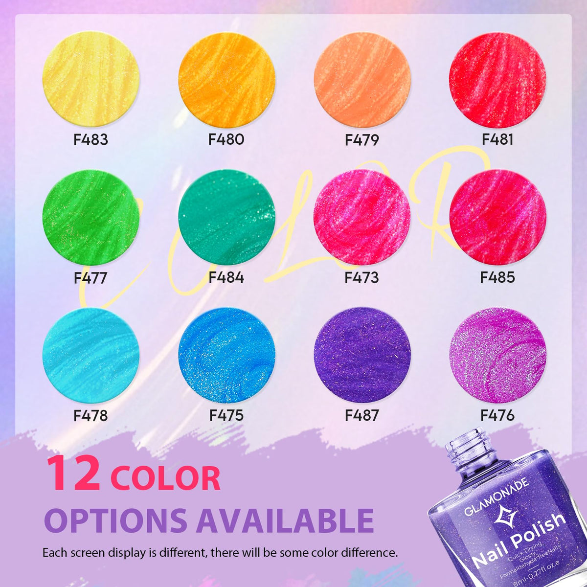 Glamonade open box with twelve nail polish bottles ready for use