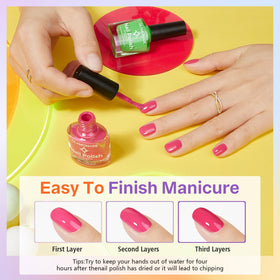 Glamonade brush stroke application demo on nail illustrating smooth self-leveling benefit: streak-free