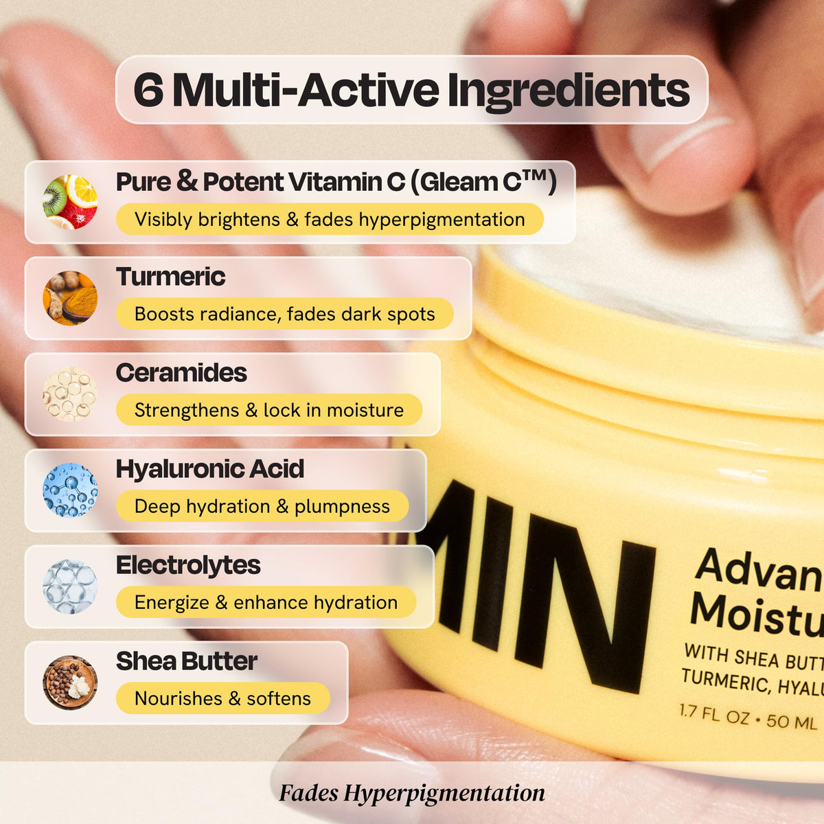 Gleamin being applied on hand demonstrating easy absorption and hydration