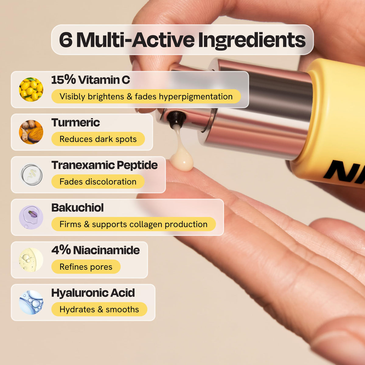 Gleamin bottle staged with sunscreen and moisturizer for routine compatibility benefit