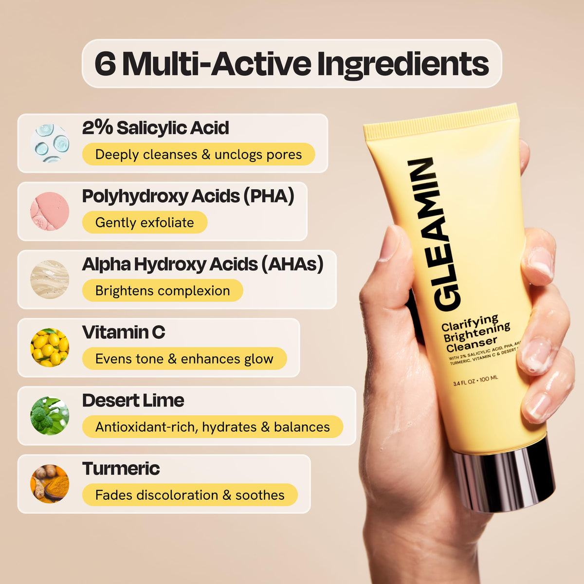 Gleamin creamy foam on palm demonstrating cream-to-foam transformation