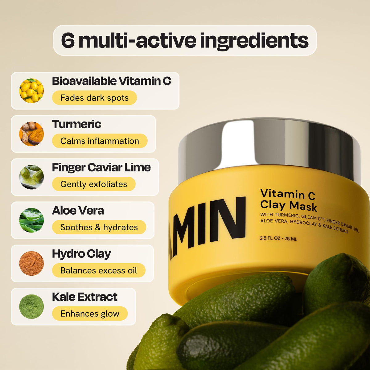 Gleamin ingredients flatlay with Kakadu Plum and turmeric for antioxidant benefit